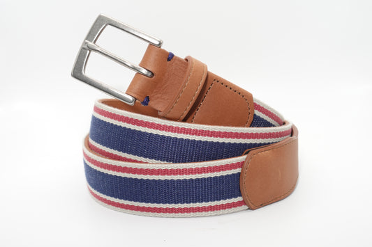 Kennebunkport Woven Belt - Stone/Navy/Harbor Red