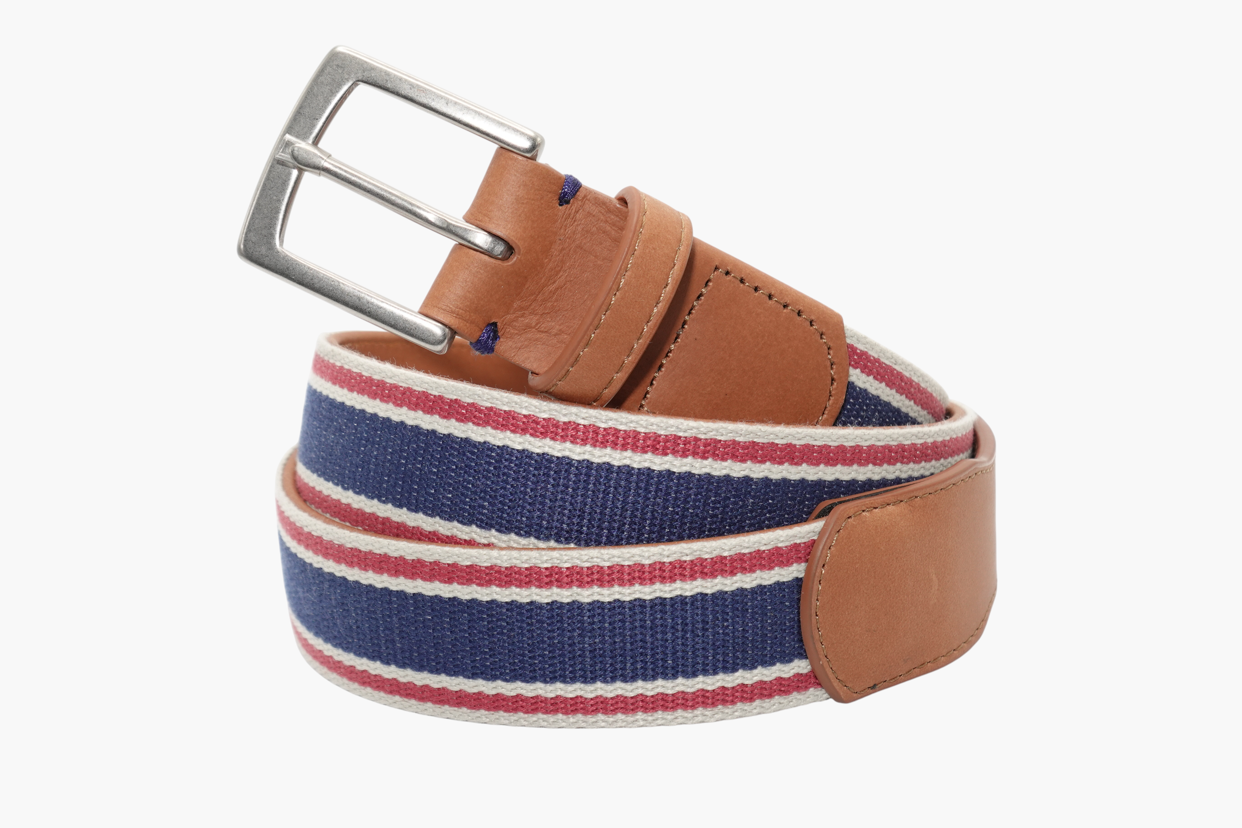 Kennebunkport Woven Belt - Stone/Navy/Harbor Red