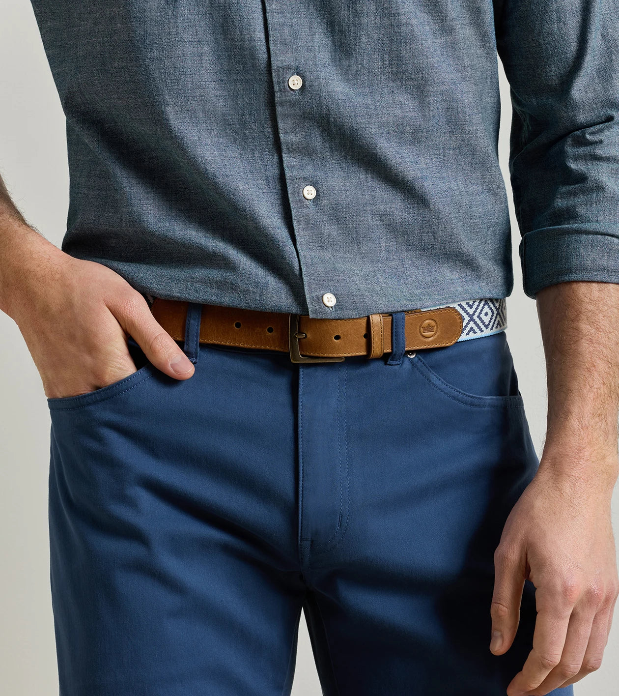 Peter Millar X Mobjak Woven Belt - Cottage Blue / Almond
