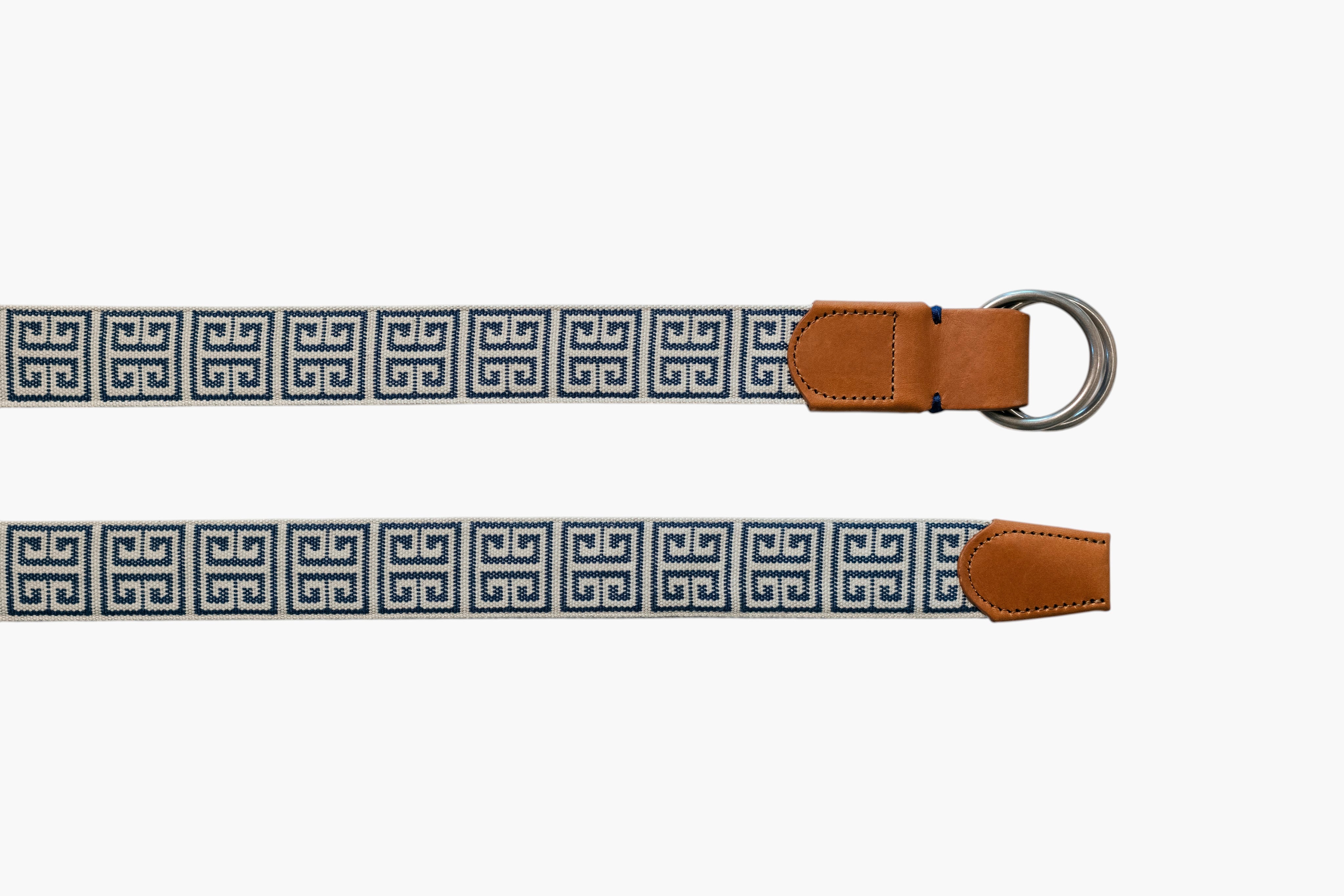 Palm Beach O-Ring Woven Belt - Stone/Navy