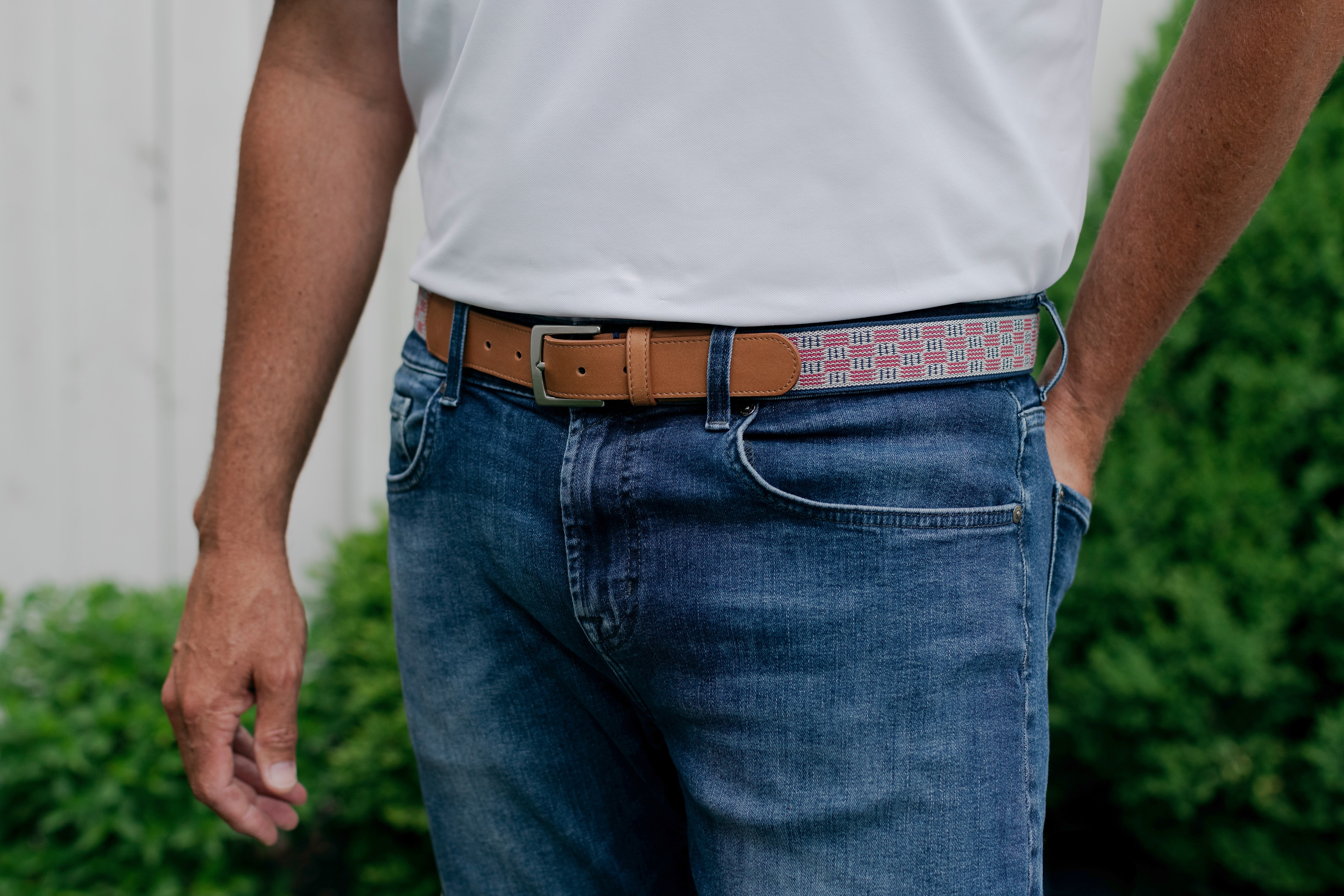 Jackson Hole Woven Belt - Stone/Harbor Red/Navy