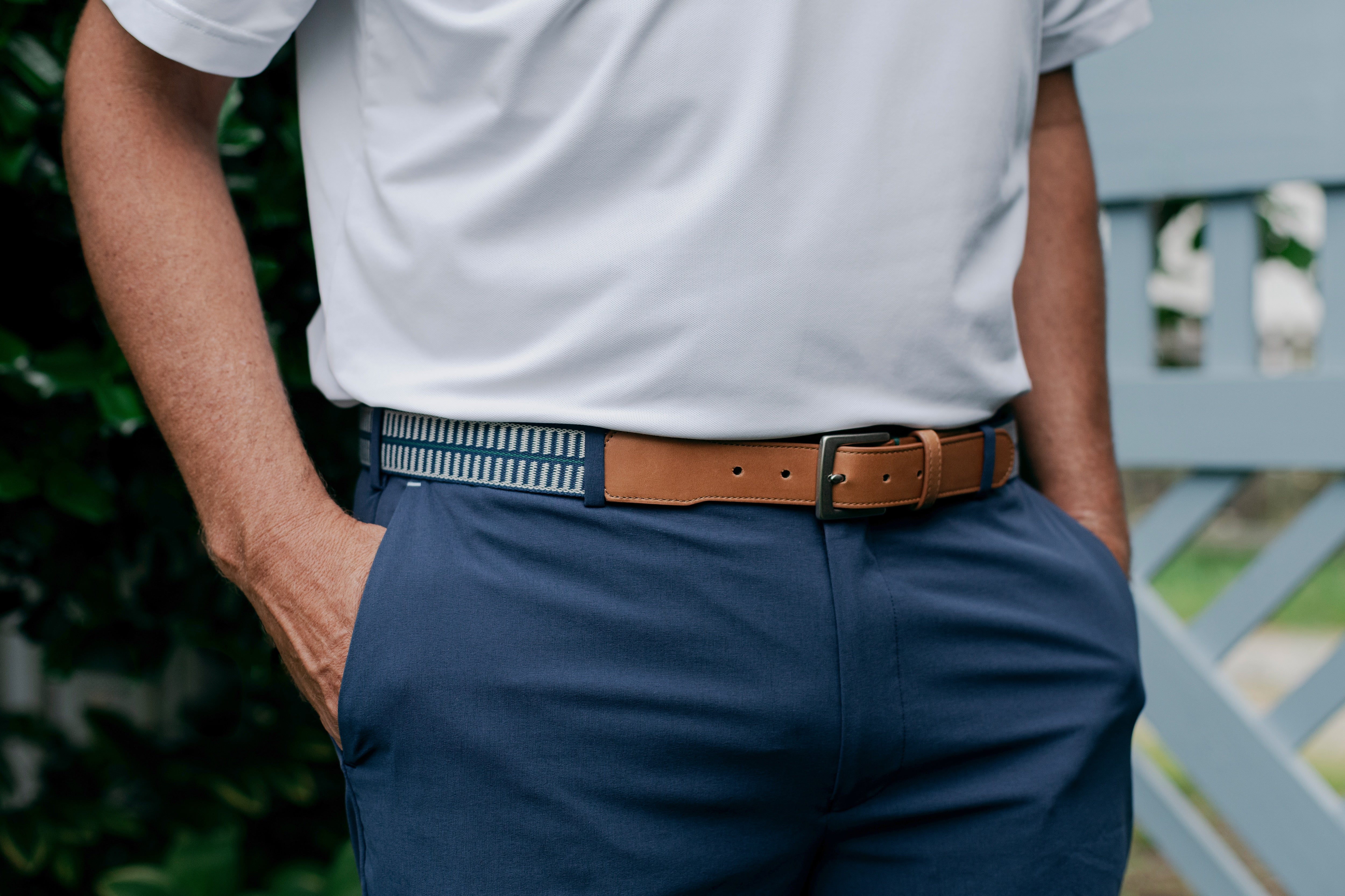 Newport Woven Belt - Stone/Navy/Hunt Green