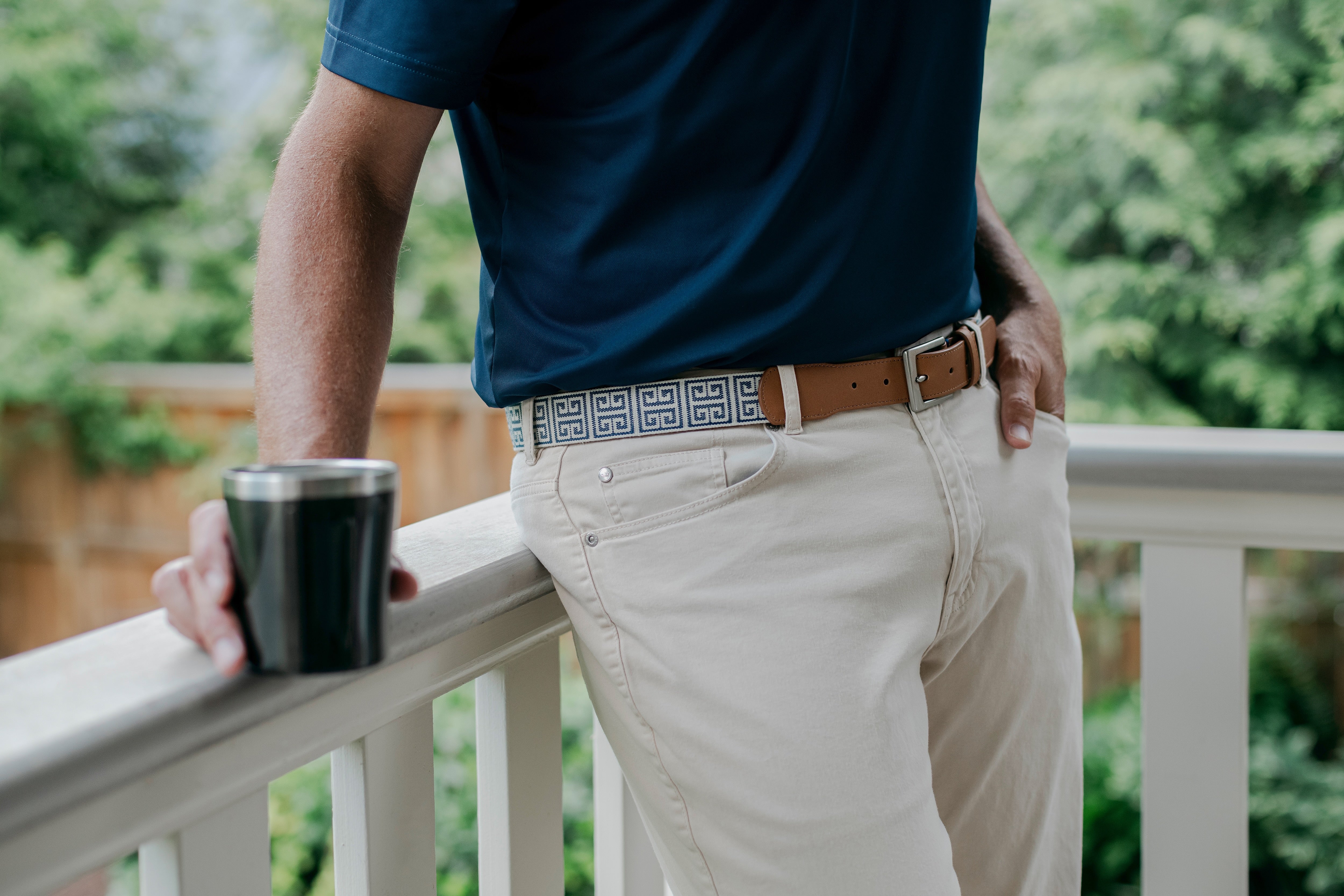 Palm Beach Woven Belt - Stone/Navy
