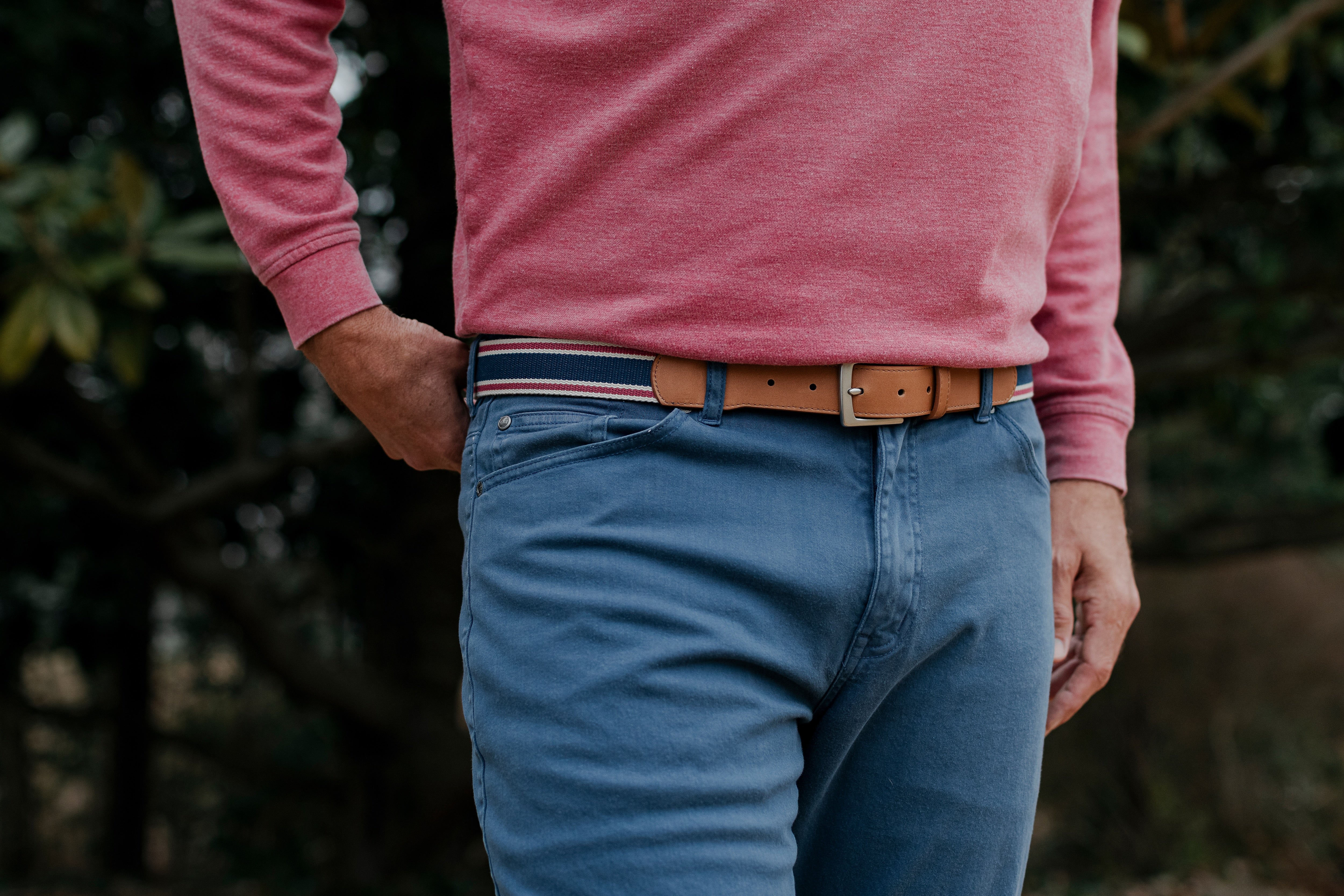 Kennebunkport Woven Belt - Stone/Navy/Harbor Red