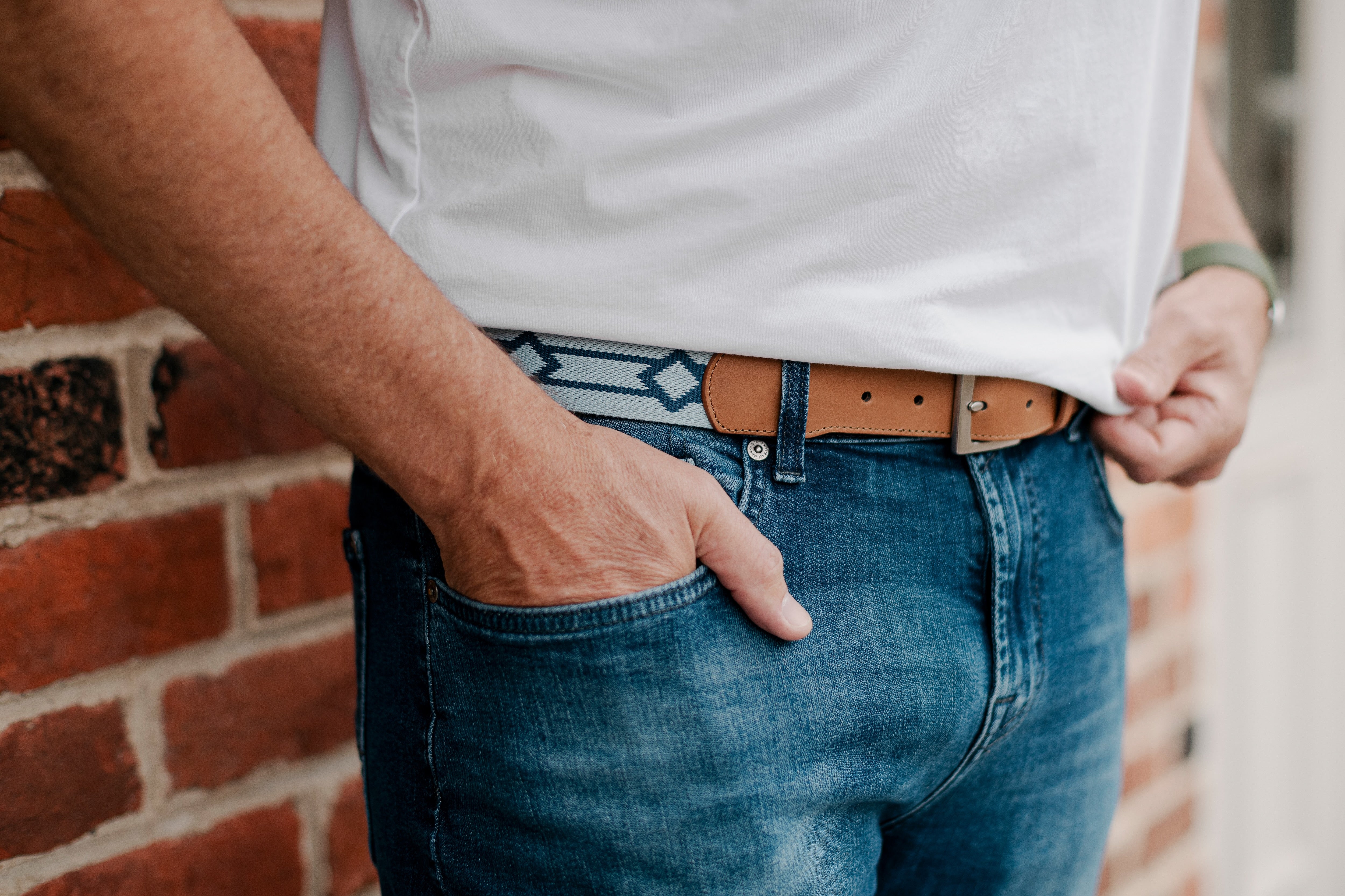 Montecito Woven Belt - Sky Blue/Navy