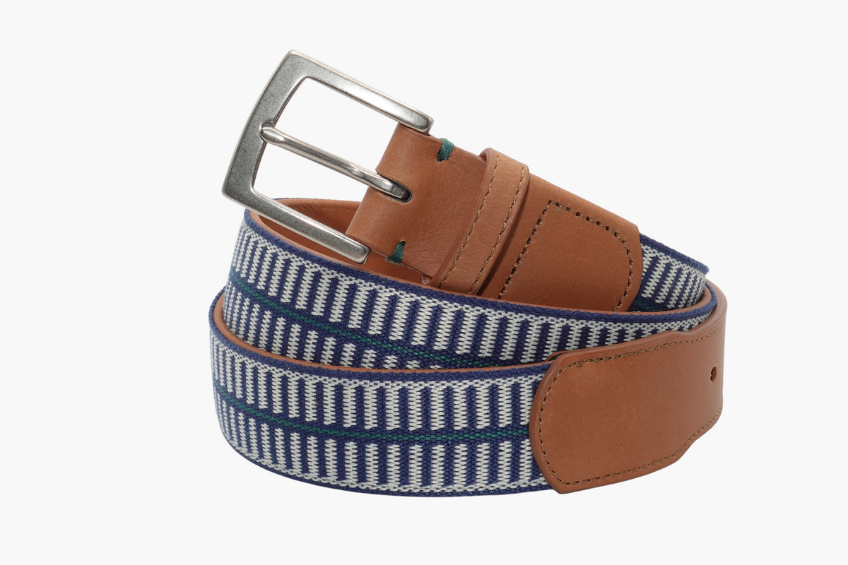 Newport Woven Belt - Stone/Navy/Hunt Green display picture 1