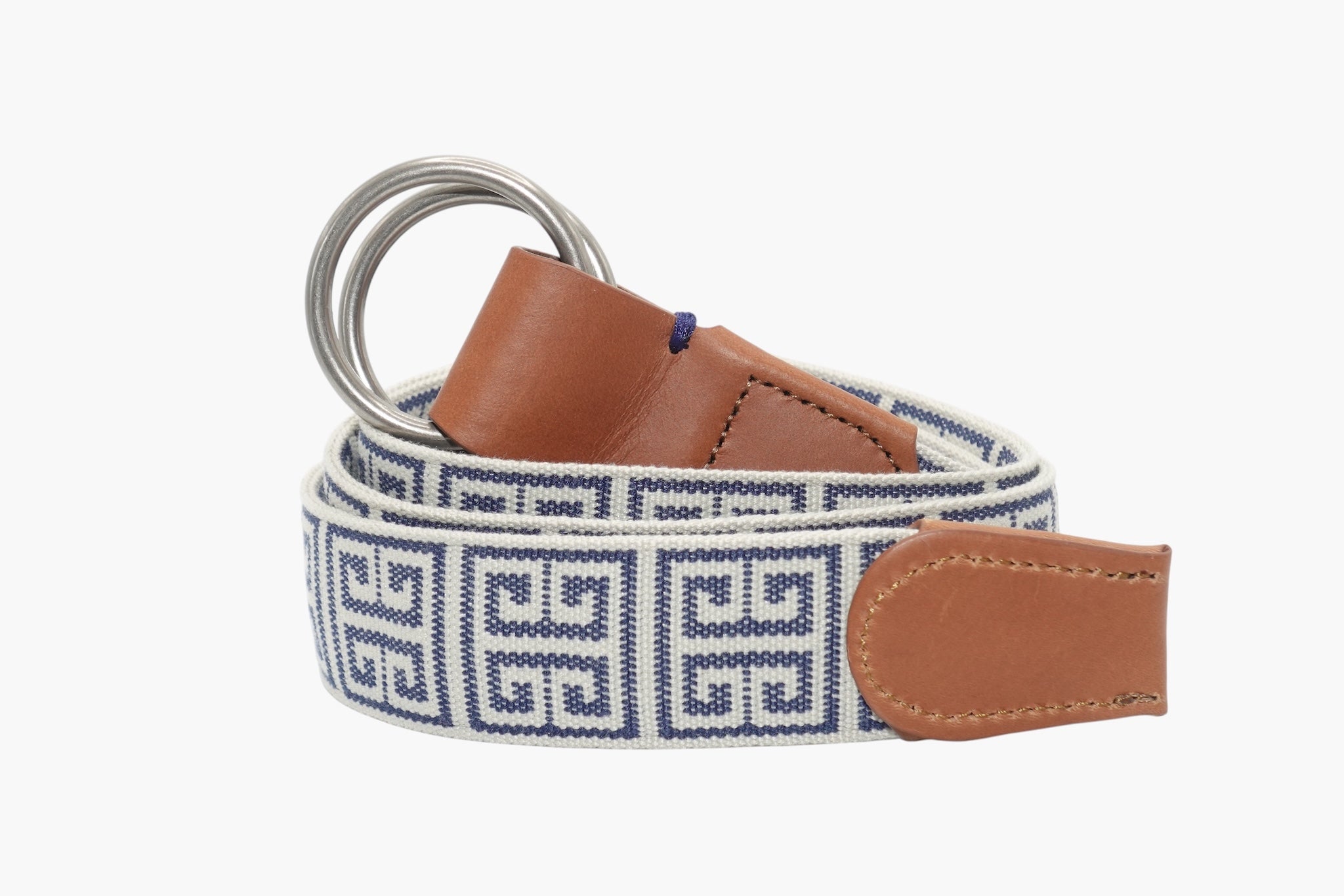 Palm Beach O-Ring Woven Belt - Stone/Navy