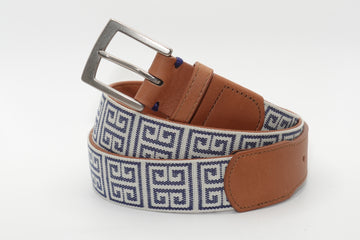 Palm Beach Woven Belt - Stone/Navy