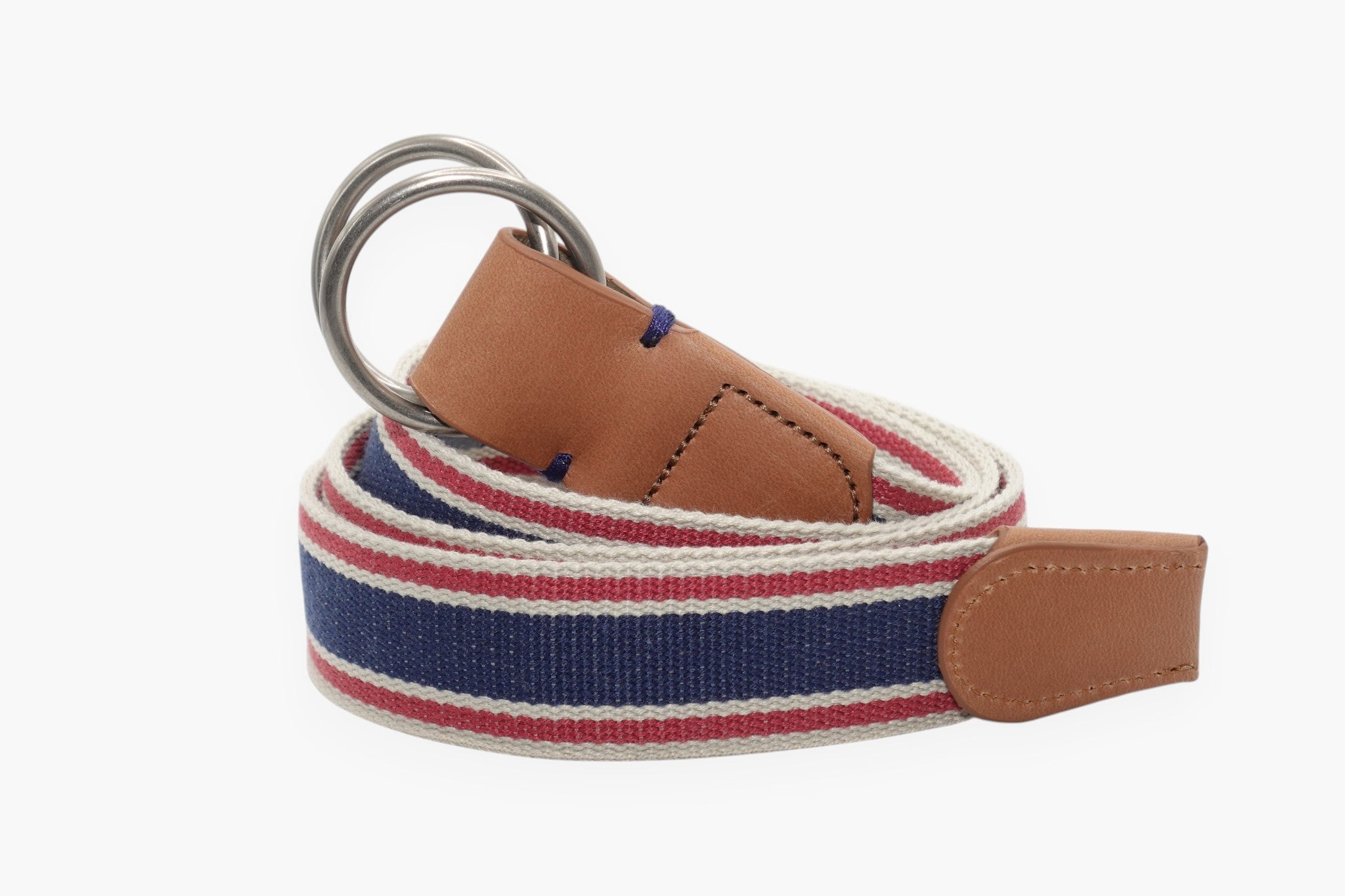 Kennebunkport O-Ring Woven Belt - Stone/Navy/Harbor Red