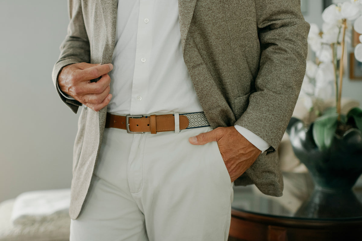 Carmel-by-the-Sea Woven Belt - Stone/British Khaki/Navy