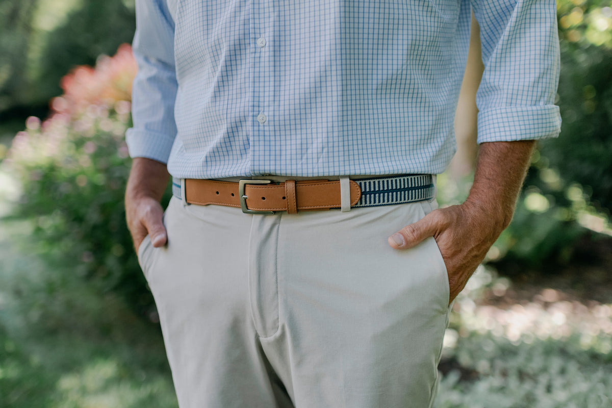 Newport Woven Belt - Stone/Navy/Hunt Green