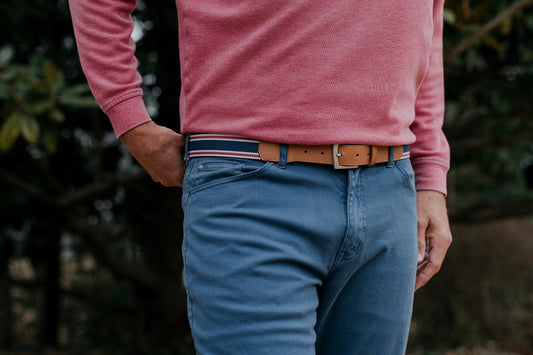 Kennebunkport Woven Belt - Stone/Navy/Harbor Red