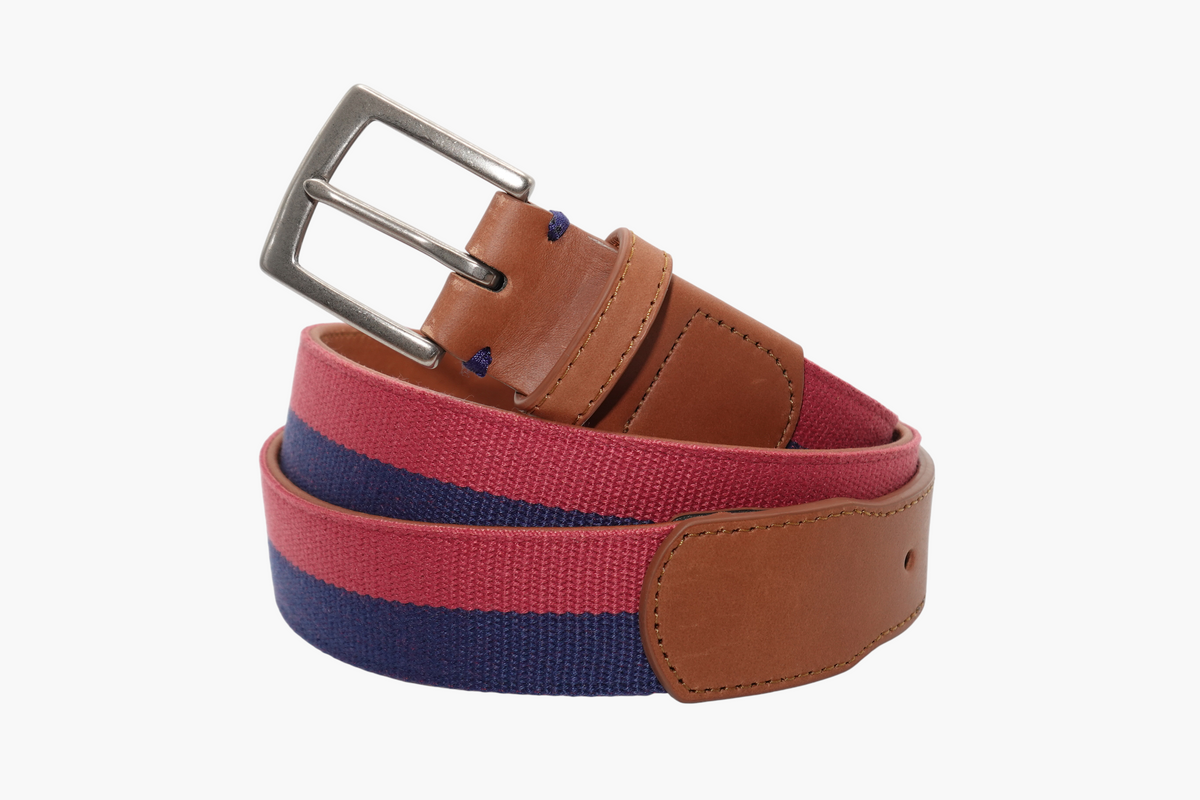 Red and Navy Leather Belt Navy / Red Stripe Surcingle D-Ring Belt main image 2