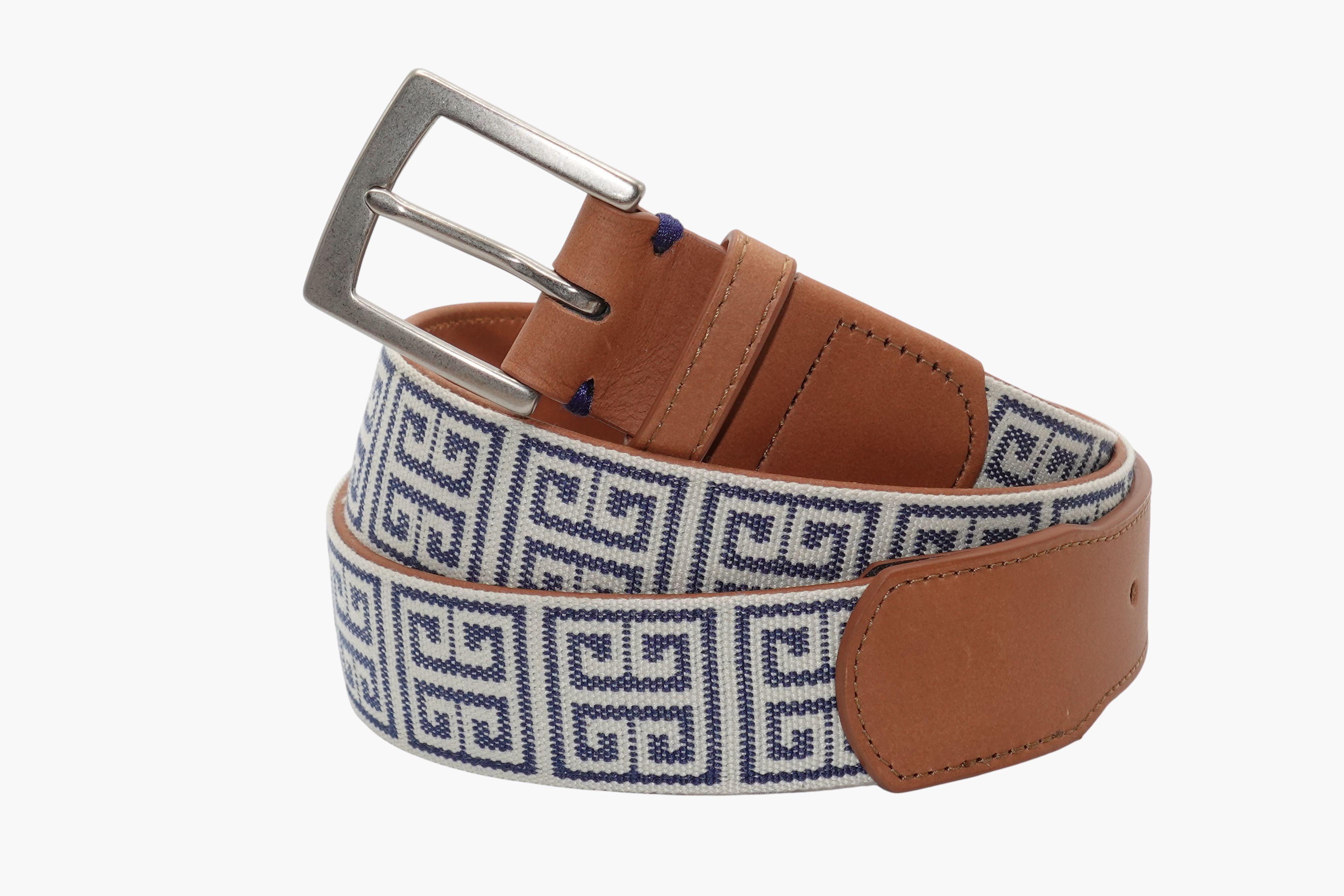 Palm Beach Woven Belt - Stone/Navy